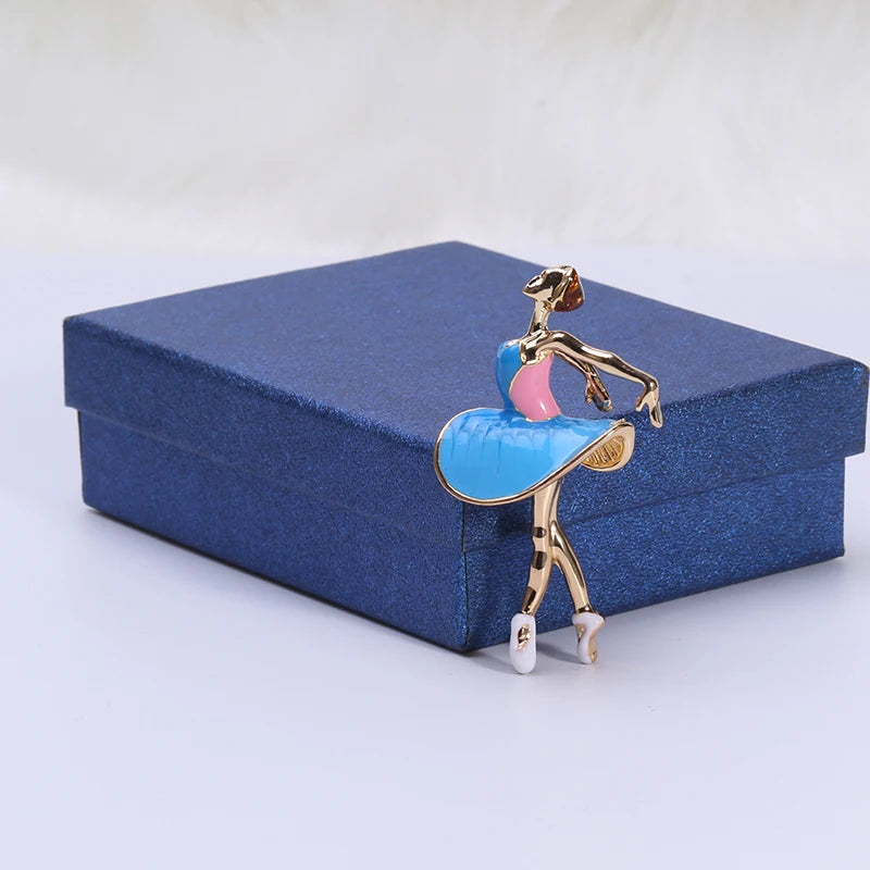 side of blue and pink enamel ballerina pin