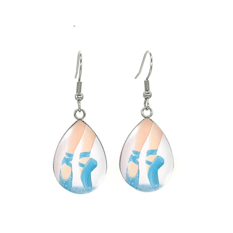 glass cabochon ballerina drop earrings