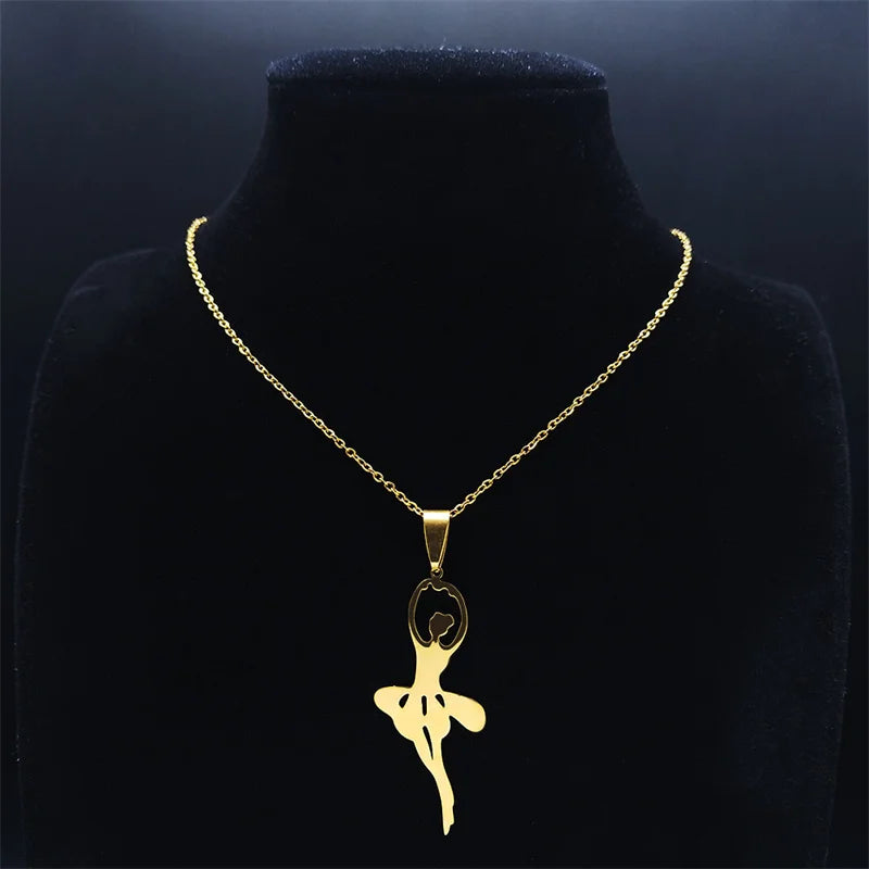 Gold tone ballerina pendant necklace