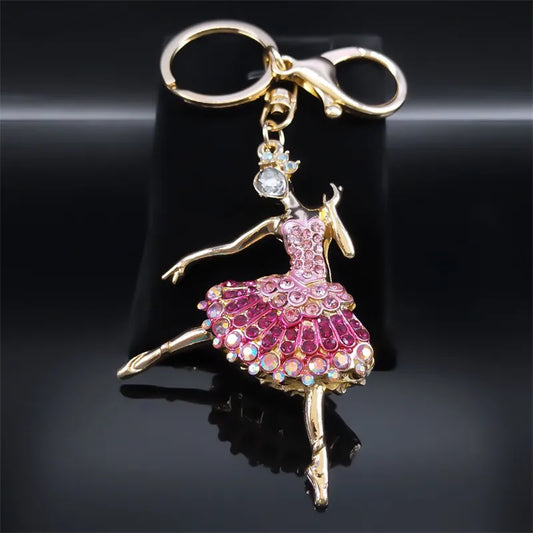 Pink crystal ballerina keychain