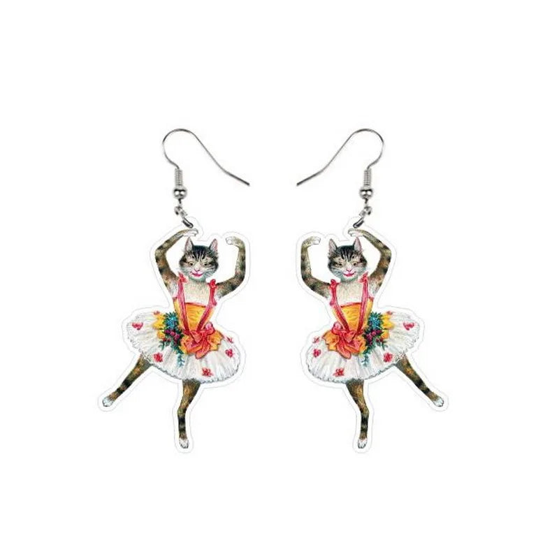 pair of acrylic ballerina kitten/cat earrings