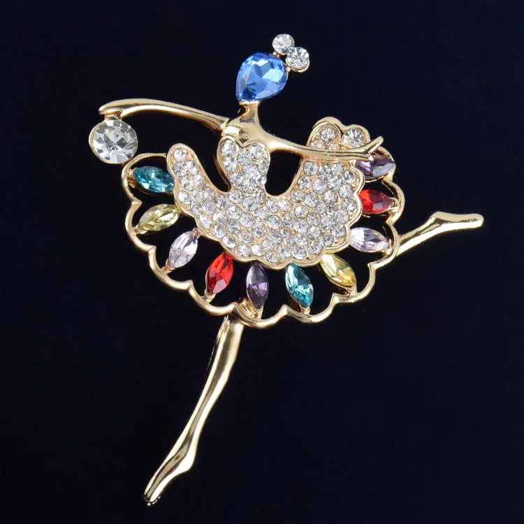 ballerina brooch pin with multi colored crystals