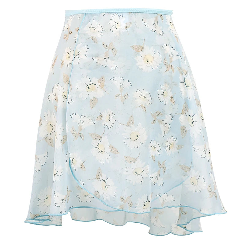 falda de ballet floral azul y blanca