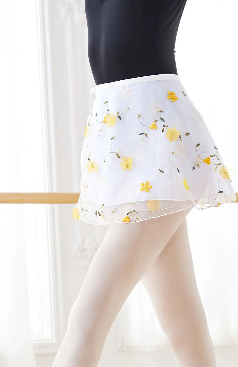 White ballet skirt with embroidered yellow flowers