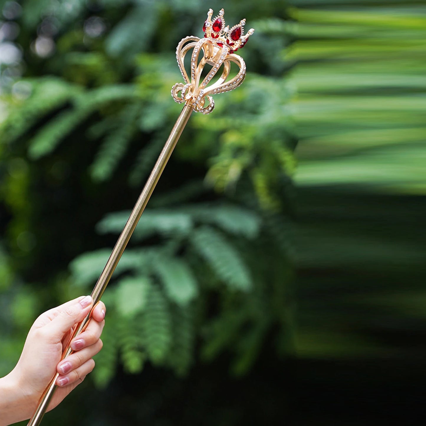 Gold crystal and faux ruby scepter wand