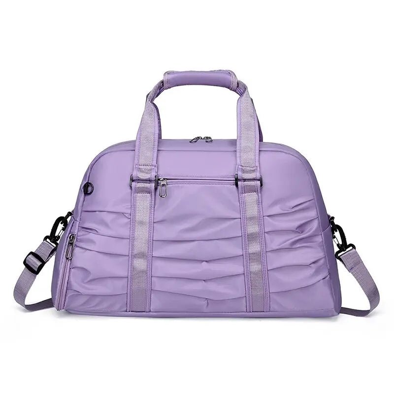 front of pleated lavender dance bag sports bag