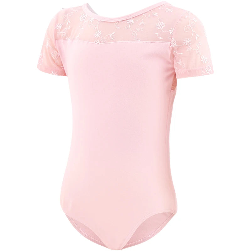 Girl's pink and floral mesh leotard