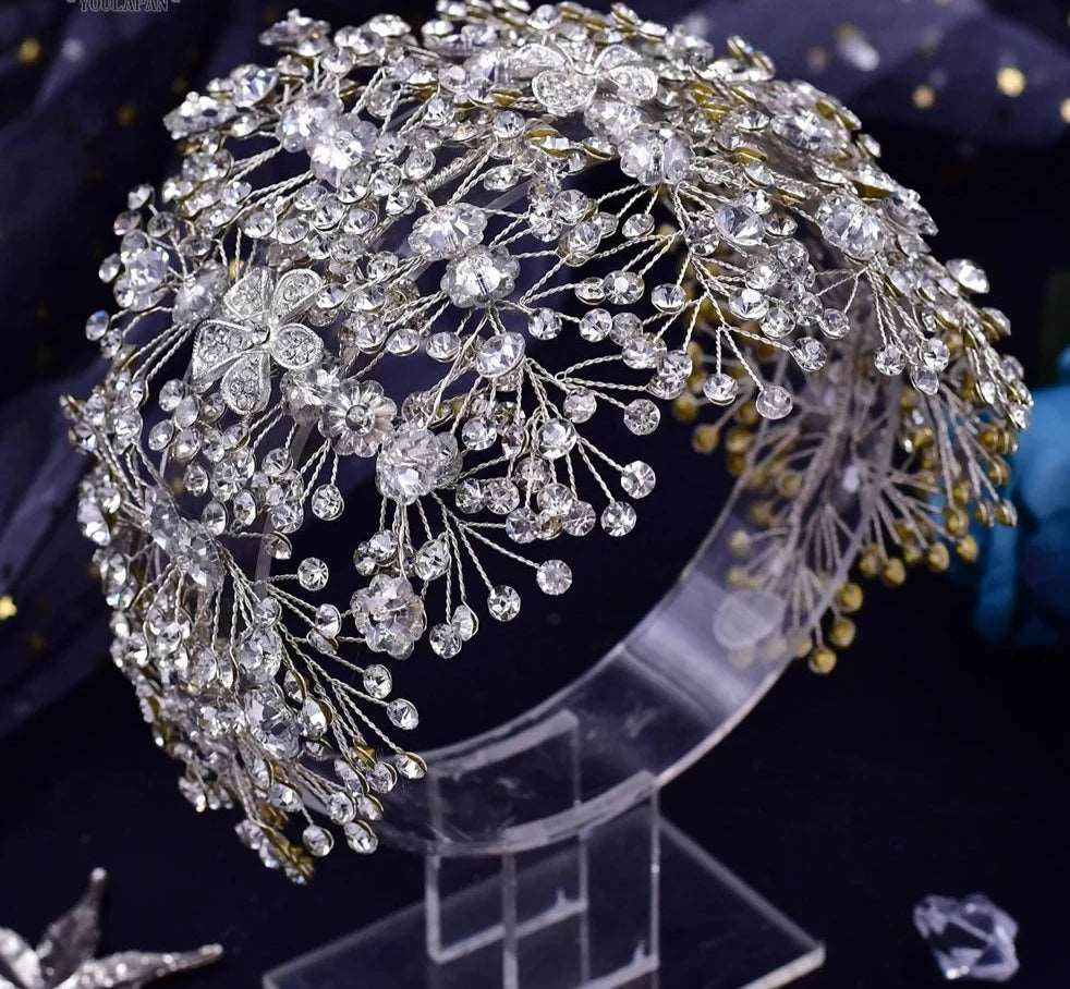 Braut- und Ballerina-Kopfschmuck aus Kristall mit Kristallblumen