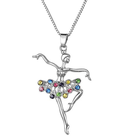 multi colored crystal ballerina
 pendant necklace