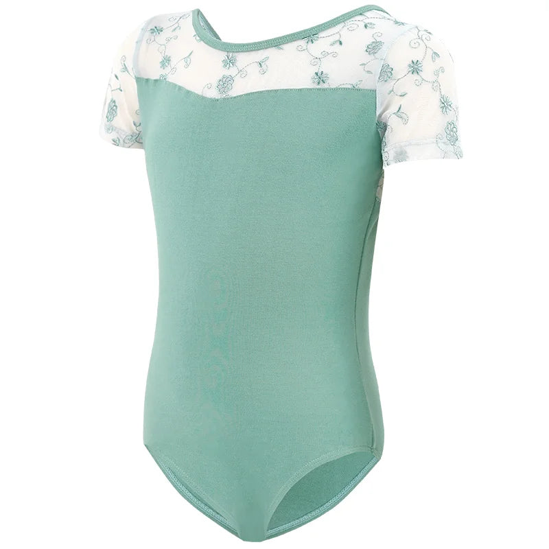 Girl's green and floral mesh leotard