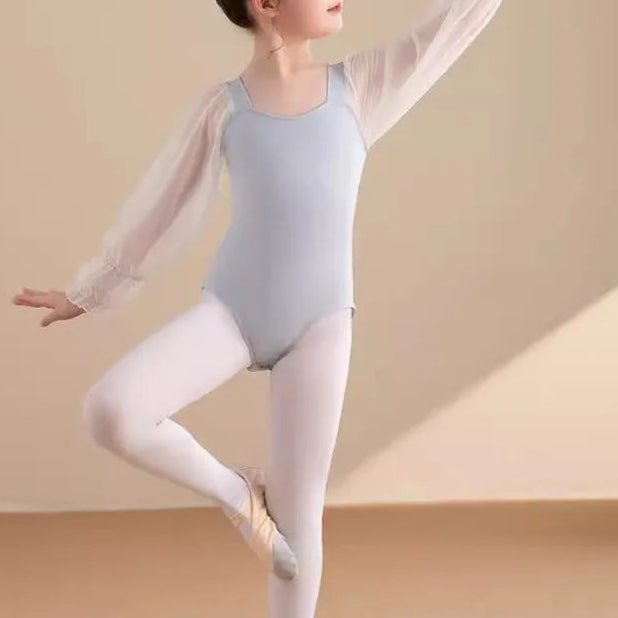 The Juliet Children's Leotard grey puffed sleeves