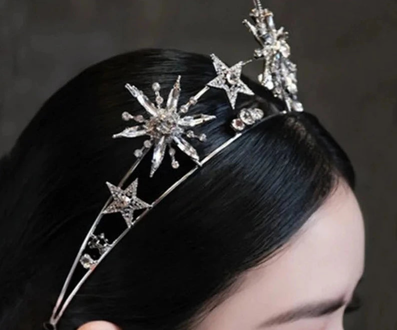 Silver and crystal star bridal and ballet tiara YAGP