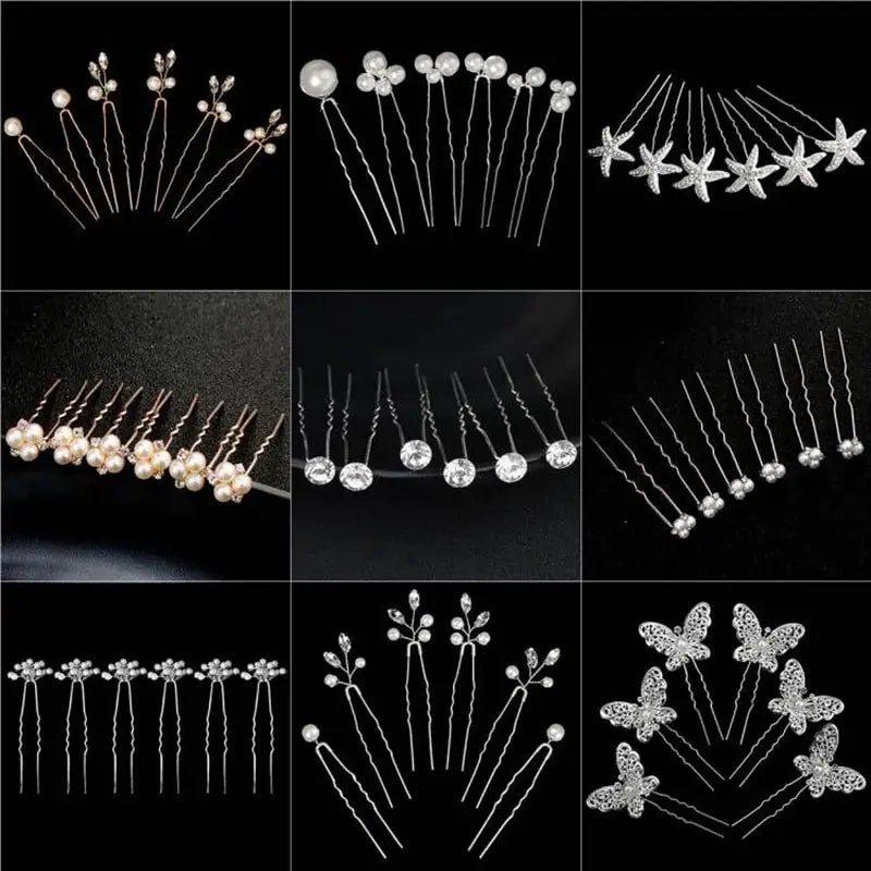 Pearl and crystal hair pins