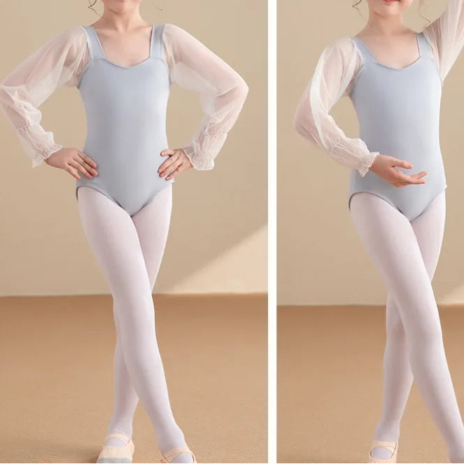 The Juliet Children's Leotard peach puffed sleeves