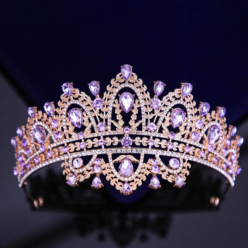 Gold bridal and ballet tiara with purple crystals