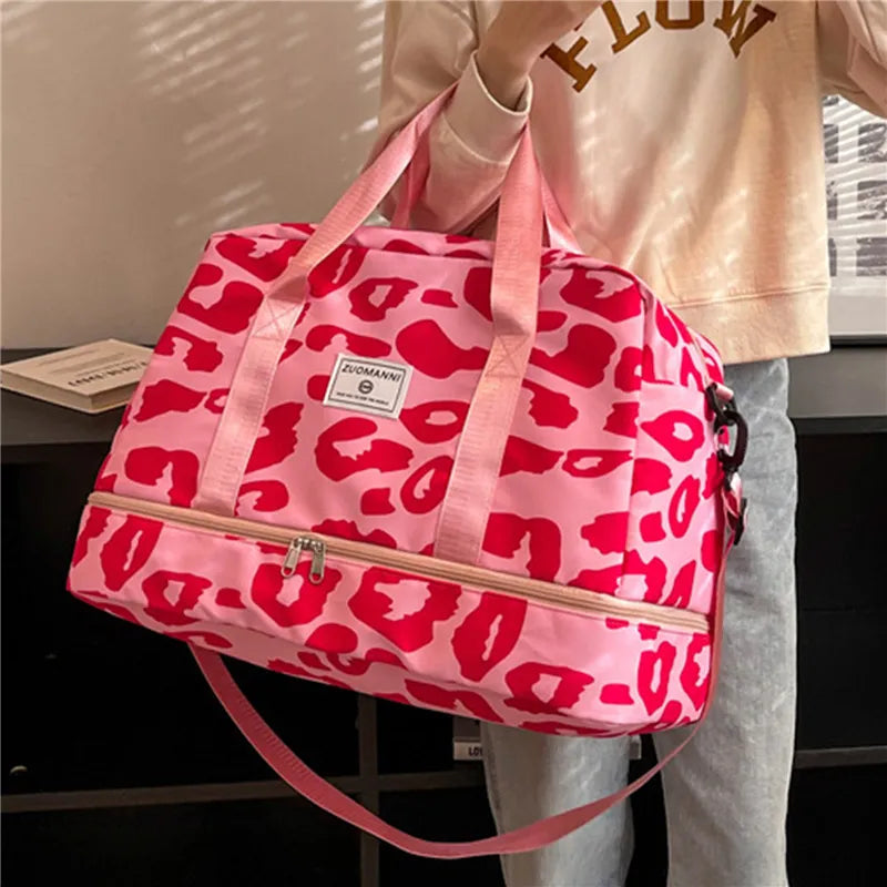front of hot pink dance bag sports bag