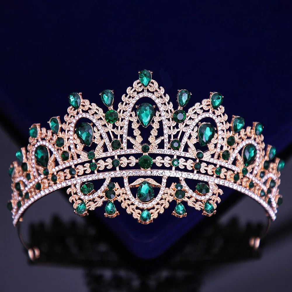 gold bridal and ballet tiara with green crystals