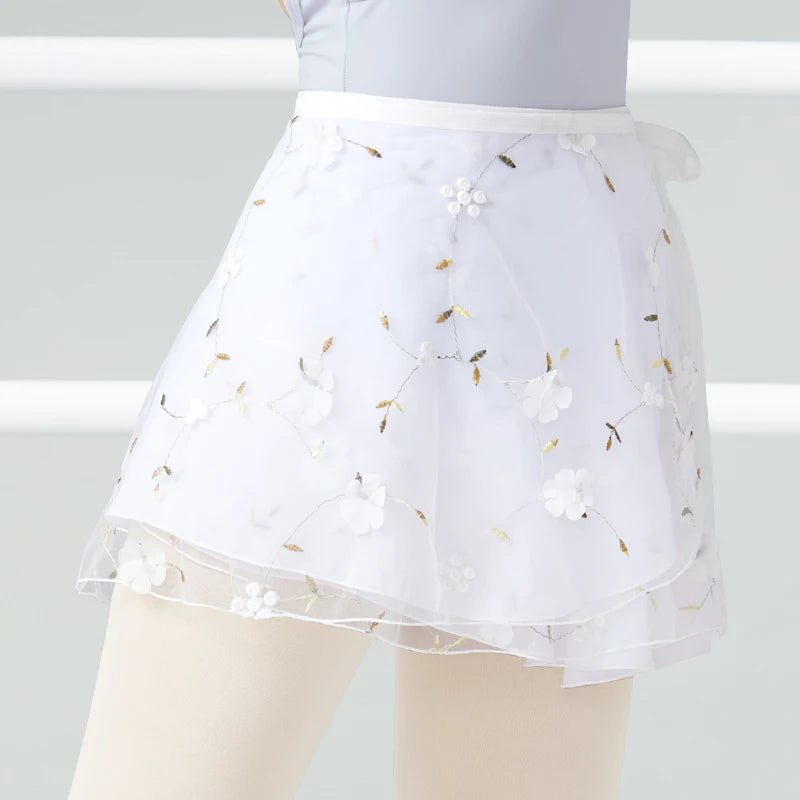 White ballet skirt with embroidered white  flowers