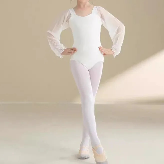 The Juliet Children's Leotard white puffed sleeves