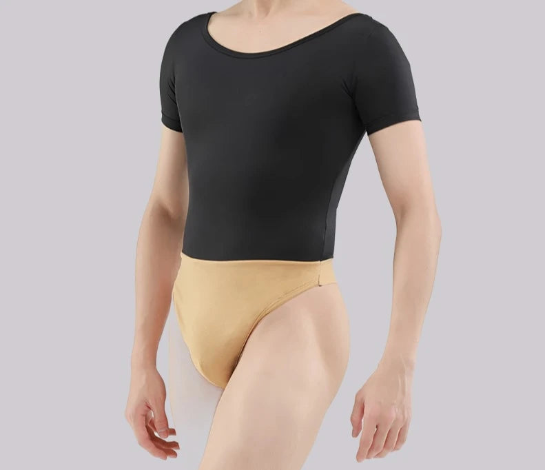mens black and beige ballet bodysuit leotard