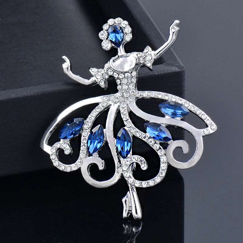 Clear and blue Crystal Ballerina pin brooch 