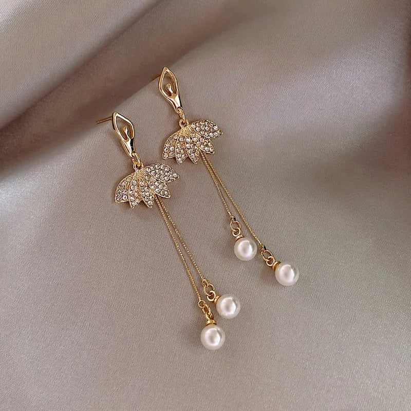 Rhinestone and faux pearl ballerina drop earrings