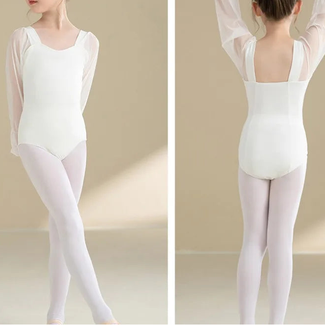 The Juliet Children's Leotard peach puffed sleeves