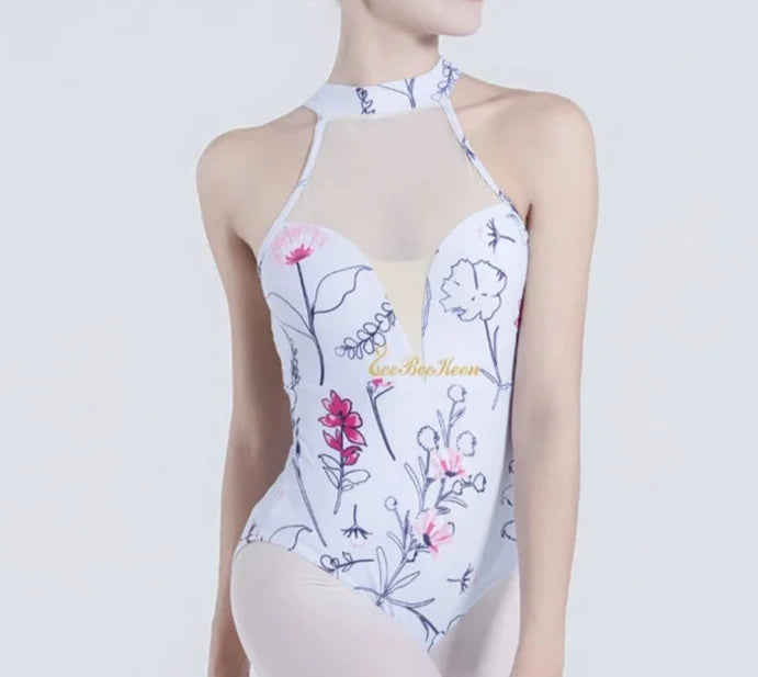 halter floral leotard