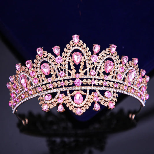 Gold ballet and bridal tiara with pink crystals 