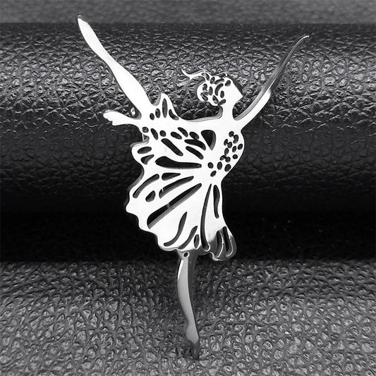 Stainless steel ballerina brooch pin and dance bag pin