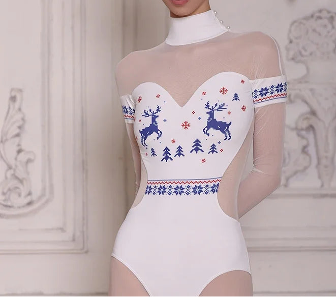 High neck Christmas Reindeer leotard