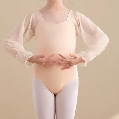 The Juliet Children's Leotard peach puffed sleeves