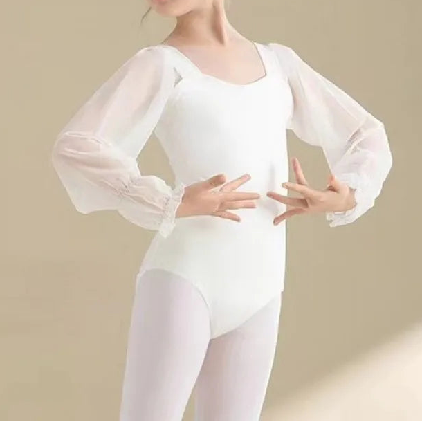 The Juliet Children's Leotard white puffed sleeves
