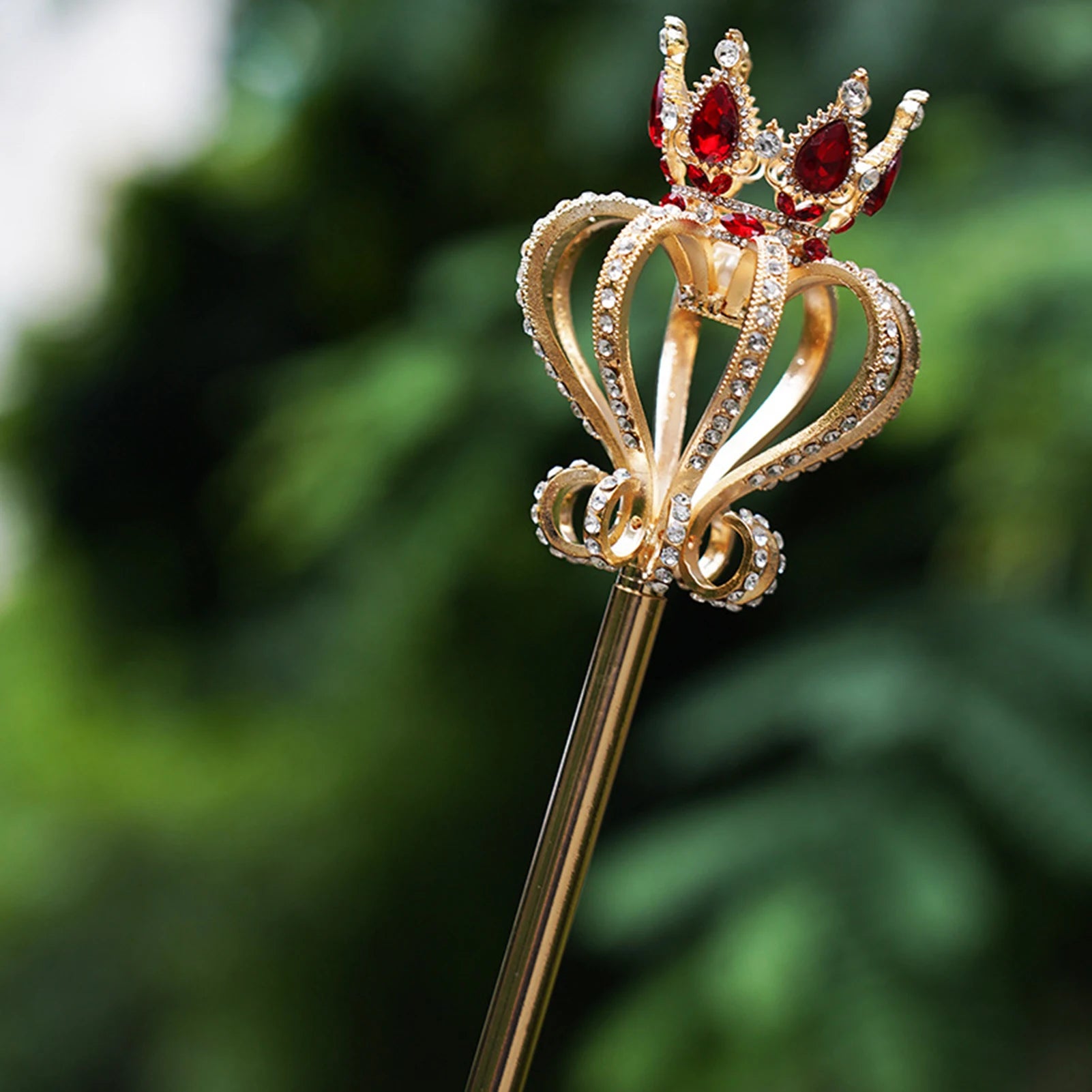 Gold crystal and faux ruby scepter wand