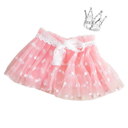 pink polka dot newborn tutu with silver crown