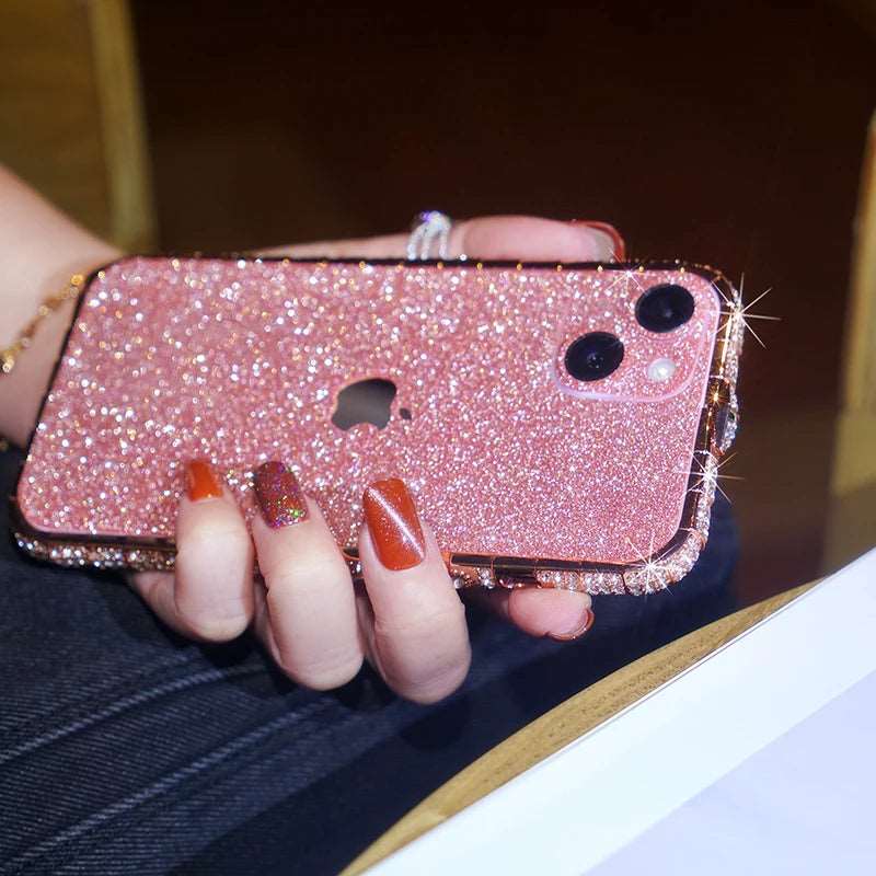 capa de iphone com brilho rosa