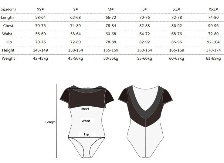 size chart for women's camisole leotard