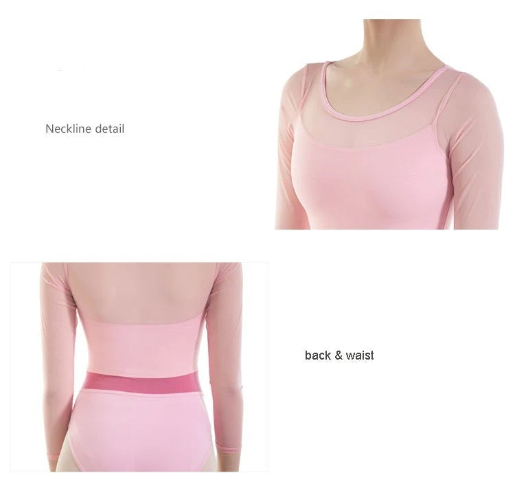 pink long sleeve mesh leotard