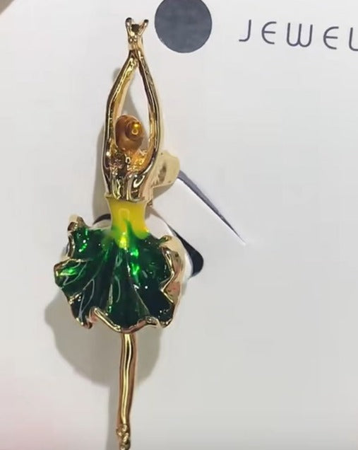 Ballerina pin with a ballerina wearing a green tutu