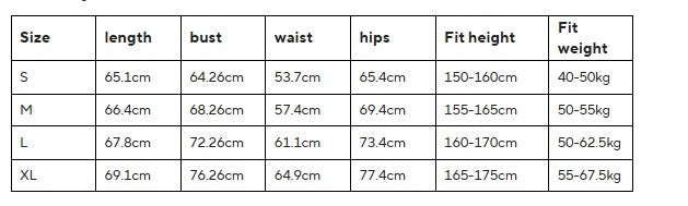 The Alexandrine Leotard size chart