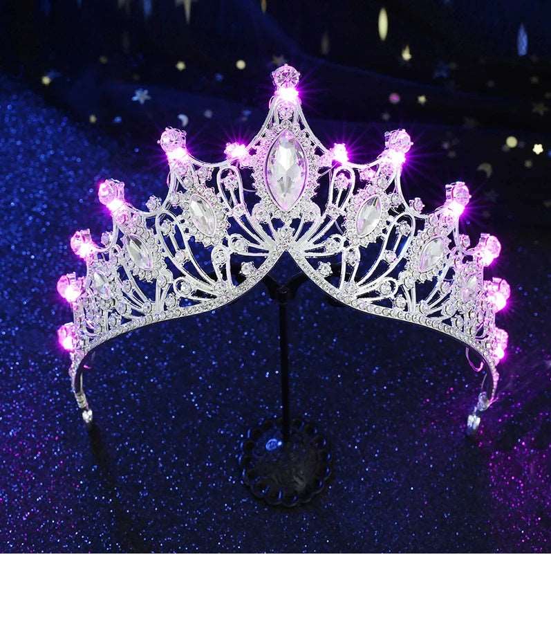 Crystal bridal and ballet tiara with pink lights