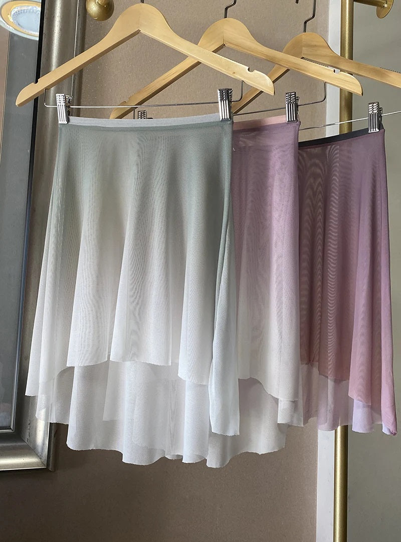 Mesh gradient color womens ballet skirts on hangers