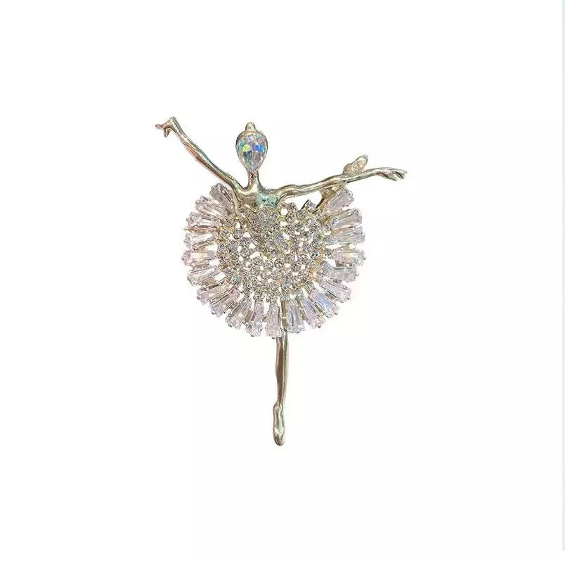 Ballerina Pin brooch made with crystals and faux pearls