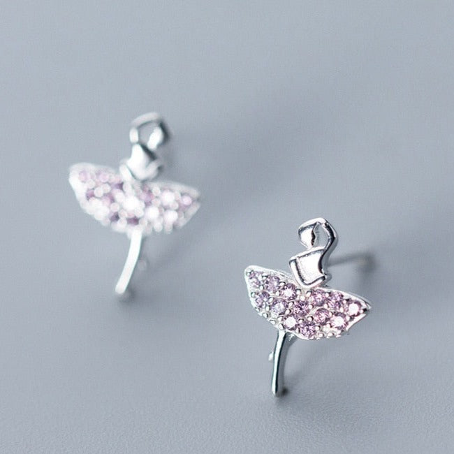 pendientes bailarina plata cristal rosa