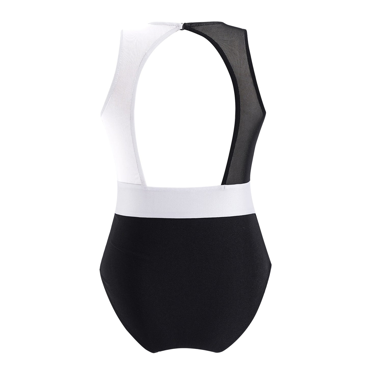 back of black and white tank leotard for children