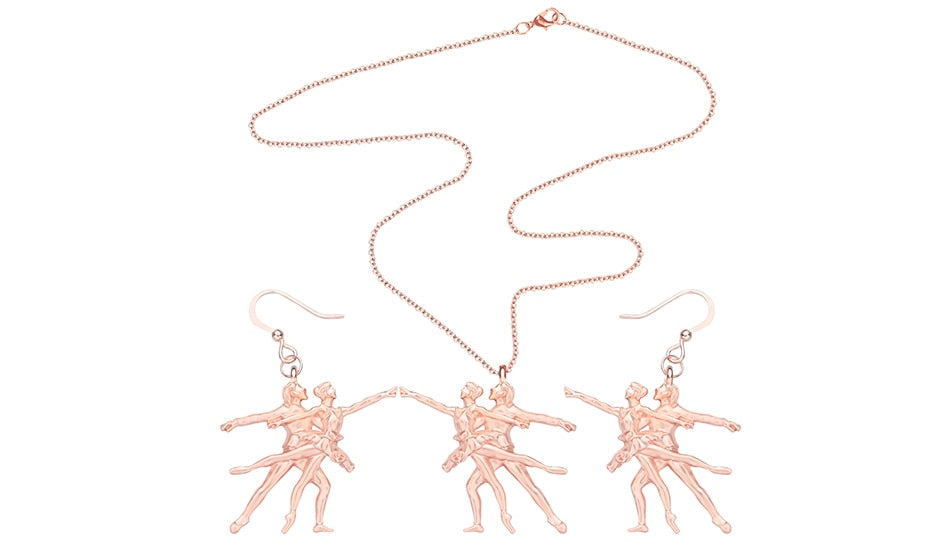 copper toned pas de deux earring and necklace set