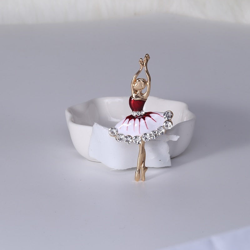Ballerina Brosche/Anstecknadel Tanztaschennadel rot und weiß