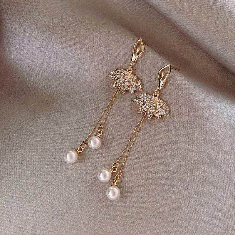 Rhinestone and faux pearl ballerina drop earrings