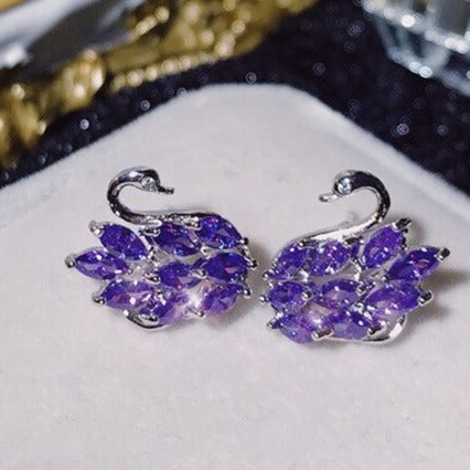 purple crystal swan earrings