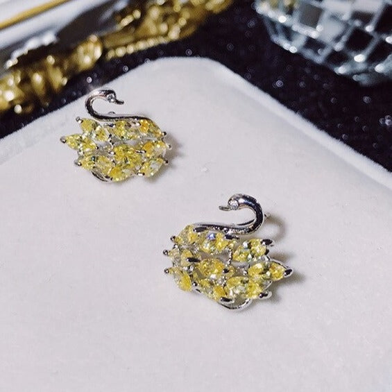 yellow crystal swan earrings